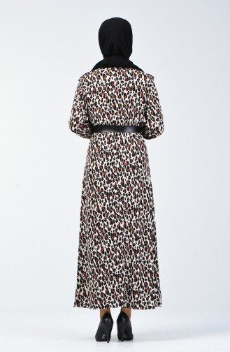 Leopard Patterned Belted Dress 1909-01 Black Tile 1909-01
