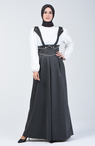 Plissee Detailliertes Gilet Kleid  0100-02 Anthrazit 0100-02