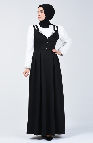 Button Detailed Waistcoat Dress 0101-01 Black 0101-01