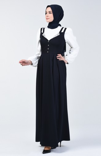 Button Detailed Waistcoat Dress 0101-02 Navy Blue 0101-02