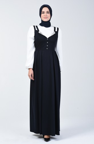 Button Detailed Waistcoat Dress 0101-02 Navy Blue 0101-02