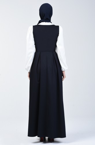 Button Detailed Waistcoat Dress 0101-02 Navy Blue 0101-02