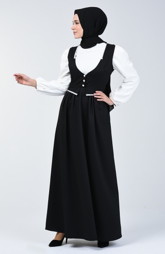 Lace Detailed Waistcoat Dress 0102-01 Black 0102-01