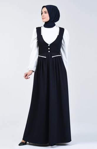 Lace Detailed Waistcoat Dress 0102-02 Navy Blue 0102-02