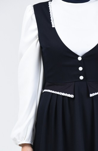 Lace Detailed Waistcoat Dress 0102-02 Navy Blue 0102-02