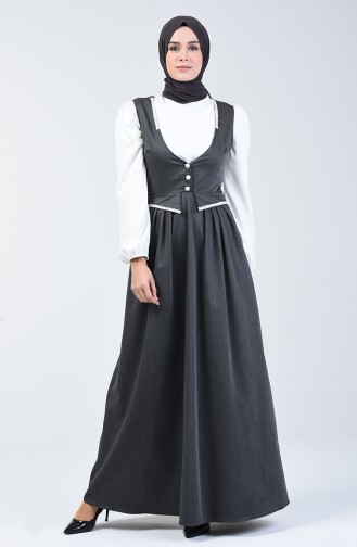 Spitzen Detailliertes Gilet Kleid 0102-03 Anthrazit 0102-03