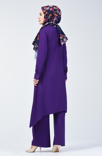 Button Detailed Tunic Trousers Double Suit 11001-05 Purple 11001-05