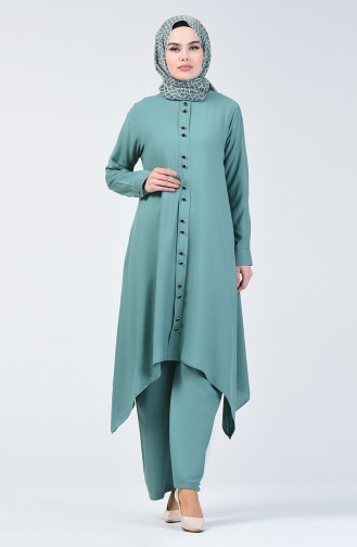 Button Detailed Tunic Trousers Double Suit 11001-06 Sea Green 11001-06