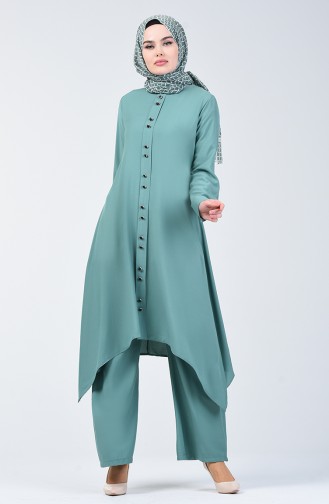 Button Detailed Tunic Trousers Double Suit 11001-06 Sea Green 11001-06