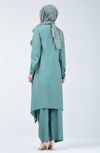 Button Detailed Tunic Trousers Double Suit 11001-06 Sea Green 11001-06