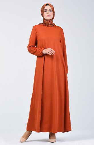 فستان بأكمام مطاط لون قرفي 0292-07