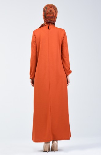 فستان بأكمام مطاط لون قرفي 0292-07