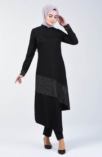 Sequined Long Tunic 5124-01 Black 5124-01