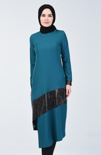 Sequined Long Tunic 5124-02 Petrol 5124-02