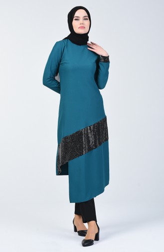 Sequined Long Tunic 5124-02 Petrol 5124-02