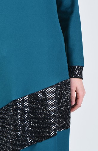 Sequined Long Tunic 5124-02 Petrol 5124-02
