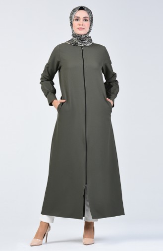 Zippered Crepe Abaya Khaki 0259-04