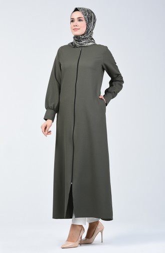 Zippered Crepe Abaya Khaki 0259-04