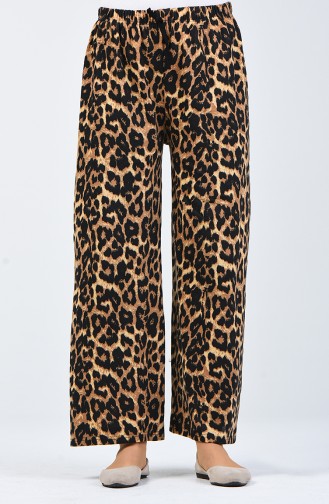 Leopard Patterned Wide Leg Pants Brown 7999-01