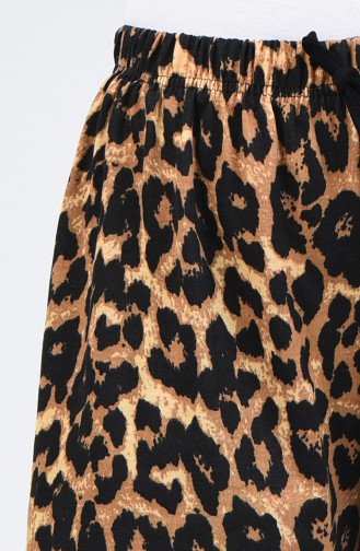 Leopard Patterned Wide Leg Pants Brown 7999-01