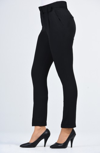 Straight Leg Trousers with Belt 3158-01 Black 3158-01