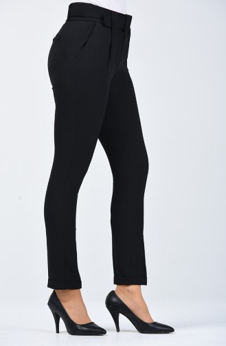 Straight Leg Trousers with Belt 3158-01 Black 3158-01