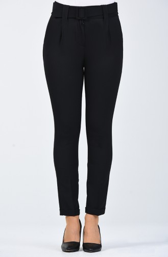 Straight Leg Trousers with Belt 3158-01 Black 3158-01