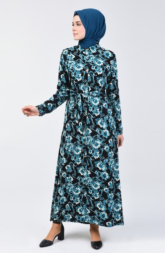 Patterned Viscose Dress 0347-01 Turquoise 0347-01