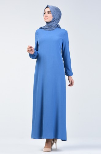 Sleeve Elastic Straight Dress Indigo 0115-01