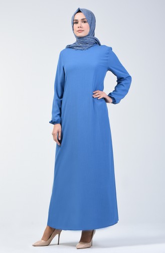 Sleeve Elastic Straight Dress Indigo 0115-01