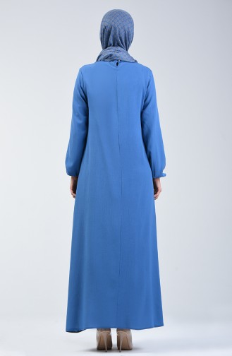 Sleeve Elastic Straight Dress Indigo 0115-01