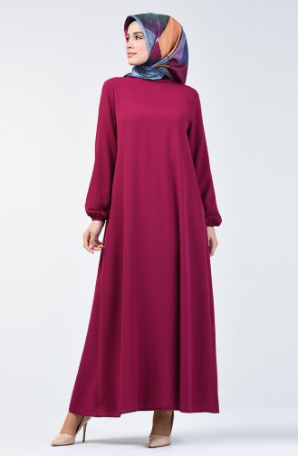 Sleeve Elastic Straight Dress Fuchsia 0115-04
