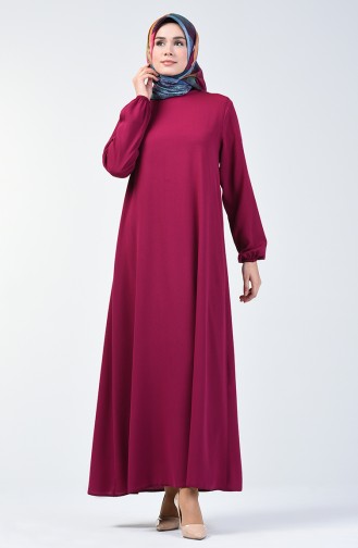 Sleeve Elastic Straight Dress Fuchsia 0115-04