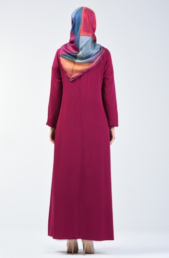 Sleeve Elastic Straight Dress Fuchsia 0115-04