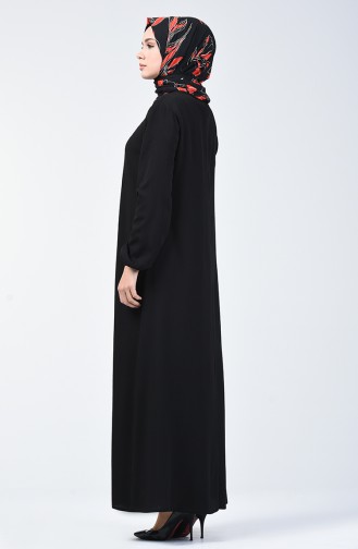 فستان سادة بأكمام مطاطية أسود 0115-06
