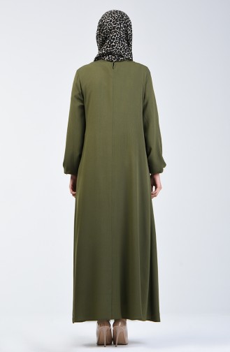 Sleeve Elastic Straight Dress Khaki Green 0115-08