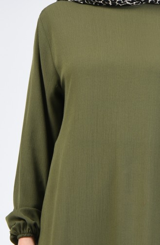 Sleeve Elastic Straight Dress Khaki Green 0115-08