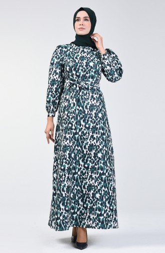 Balloon Sleeve Silvery Dress Emerald Green 60090-03