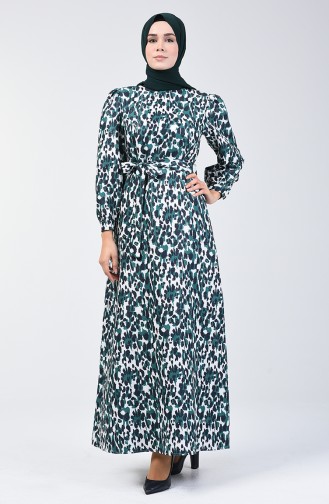 فستان بلمعة فضية بأكمام بالون أخضر زمردي 60090-03