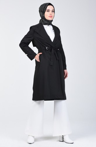 Double Breasted Trench Coat 1408-02 Black 1408-02