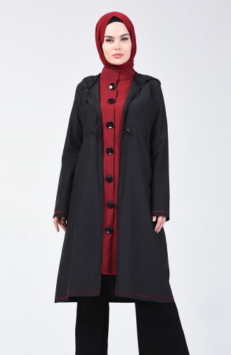 Hooded Waterproof Trench Coat 6847-01 Black Claret Red 6847-01