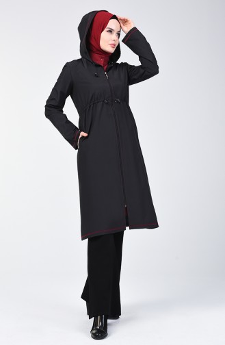 Trench Coat İmperméable à Capuche 6847-01 Noir Bordeaux 6847-01