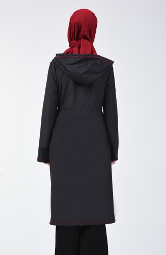 Trench Coat İmperméable à Capuche 6847-01 Noir Bordeaux 6847-01