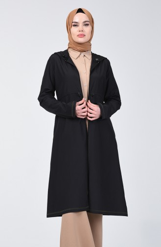 Trench Coat İmperméable à Capuche6847-02 Noir Vert 6847-02