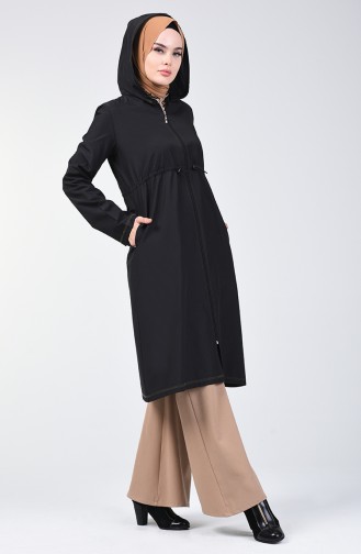 Wasserdichter Trenchcoat mit Kapuze 6847-02 Schwarz Grün 6847-02