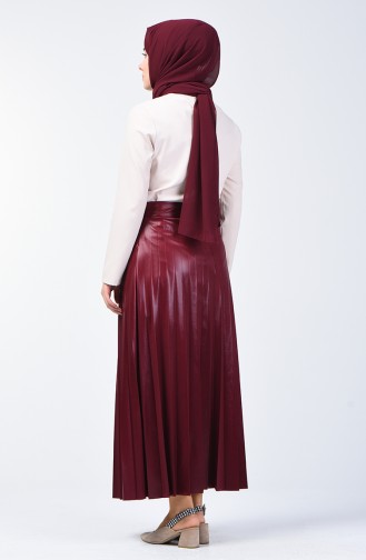 Leather Look Alike Pleated Skirt 1982-02 Claret Red 1982-02