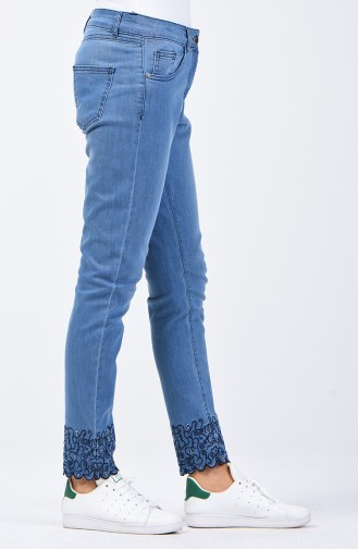  Pantalon Jean Découpé au Laser 8076-01 Bleu Jean 8076-01