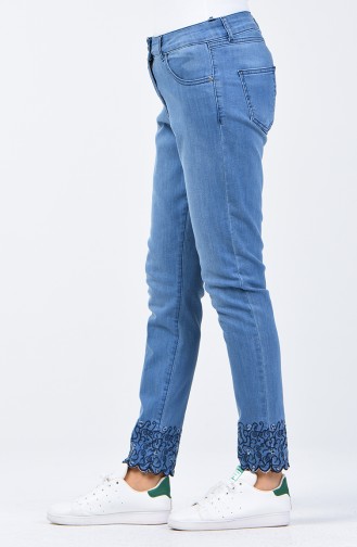  Pantalon Jean Découpé au Laser 8076-01 Bleu Jean 8076-01