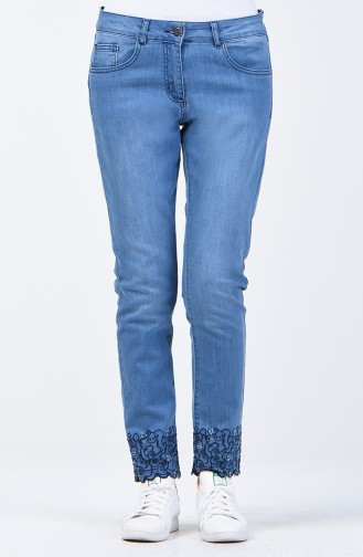  Pantalon Jean Découpé au Laser 8076-01 Bleu Jean 8076-01