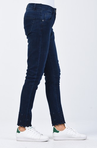  Pantalon Jean Découpé au Laser 8076-02 Bleu Marine 8076-02